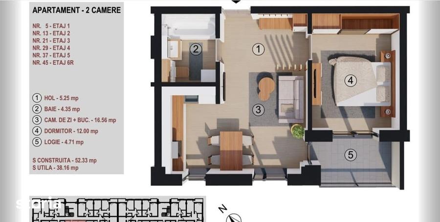 Apartament cu 2 camere în Gării