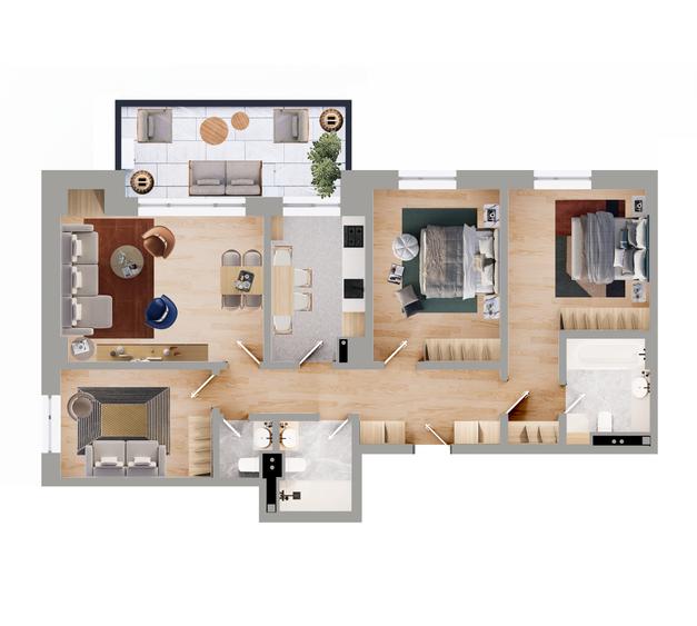 Apartament cu 4 camere decomandat, mobilat în Energia