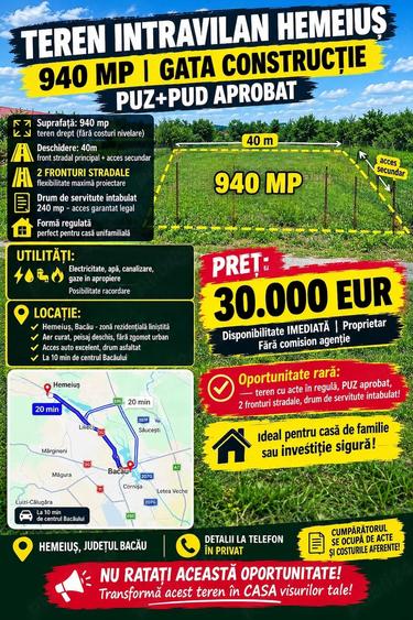 Teren de 940 mp, în Hemeiuș