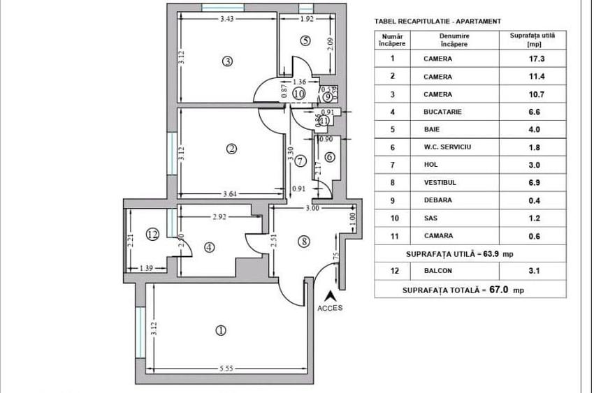 Apartament cu 3 camere decomandat, mobilat în Rahova
