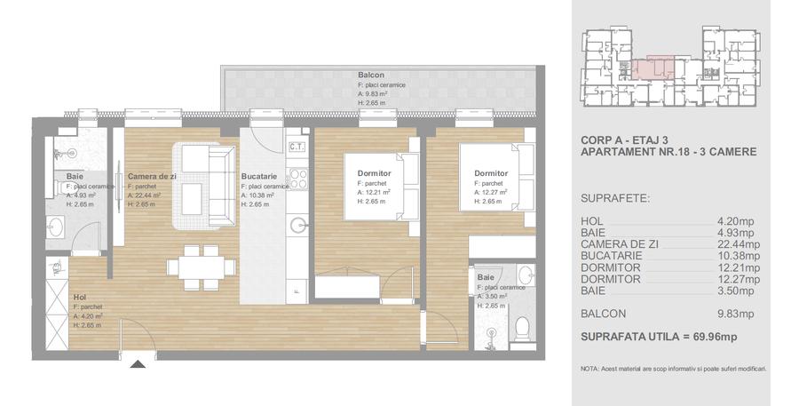 Apartament cu 3 camere semidecomandat în Florești