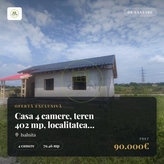 Casă individuală cu 4 camere cu Teren 402 Mp în Ișalnița
