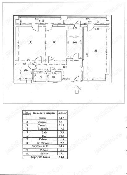 Apartament cu 3 camere decomandat, mobilat în Unirii