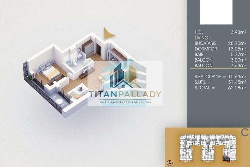 Apartament cu 2 camere în Theodor Pallady