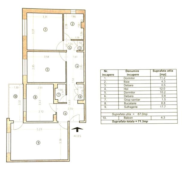 Apartament 3 camere decomandat, cu suprafa?a de 67 mp utili - 1