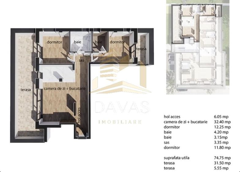 Penthouse de 3 camere semidecomandat - Parcare | Baciu - 2