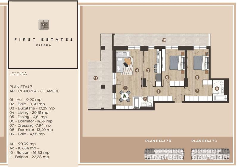 APARTAMENT DE 3 CAMERE CU TERASA GENEROASA SI BALCON - 1