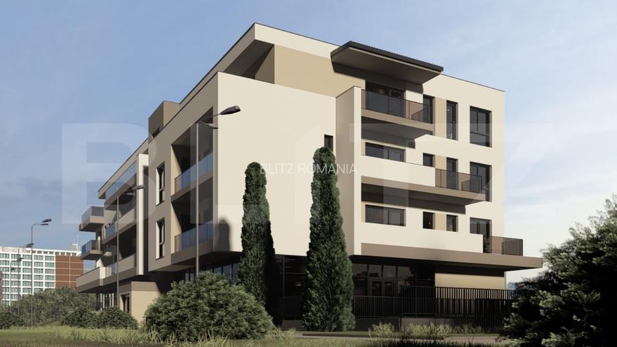 Apartament cu 2 camere, 48,5 mp, + balcon 5 mp, etaj  2/3, bloc NZEB, zona Terra