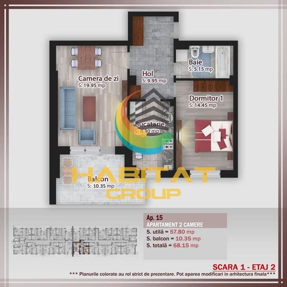 Apartament 2 camere - 68 mp - Pallady - 1