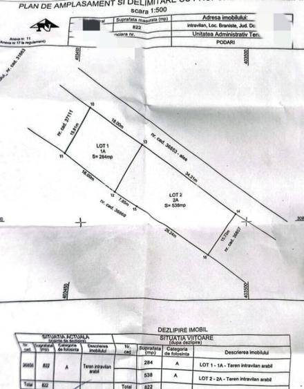Teren intravilan, 284 mp, pretabil investitie, zona Braniste
