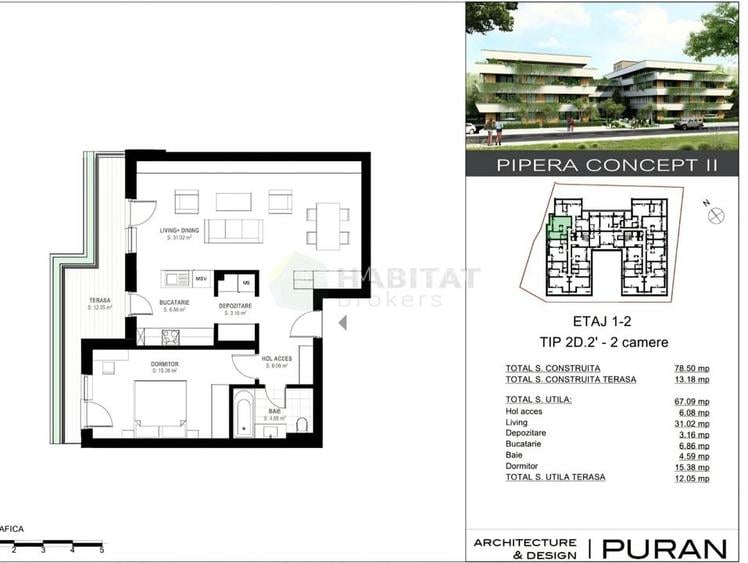 Apartament 2 camere spațios | 68mp utili + terasă 14 mp | PIPERA CONCEPT II