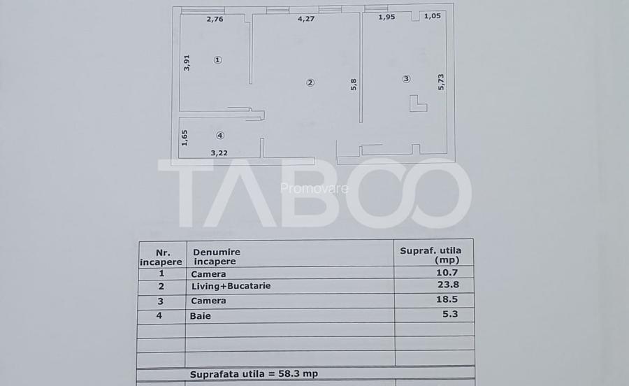 Apartament 3 camere 58 mp utili constructie Premium