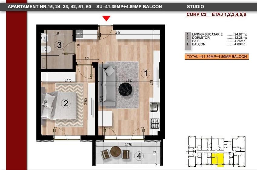 | 12 MINUTE M BERCENI| Apartament cu 2 camere tip studio-46mp - 1