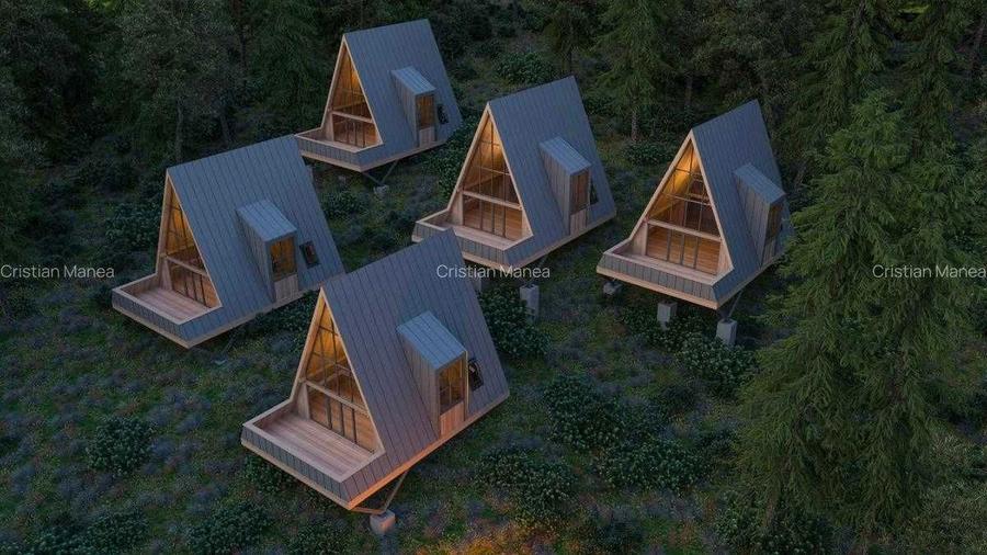 Complex A-Frame 2 cabane construite + 3 in proiect (AC) - suprafata 2157 mp - 5