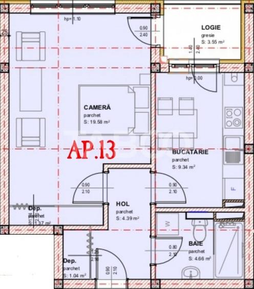Garsoniera de vanzare 41 mpu decomandata balcon loc parcare Selimbar - 3