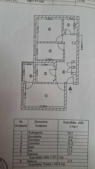 Apartament de vanzare 3 camere decomandat, 60.8 mp2 - 1