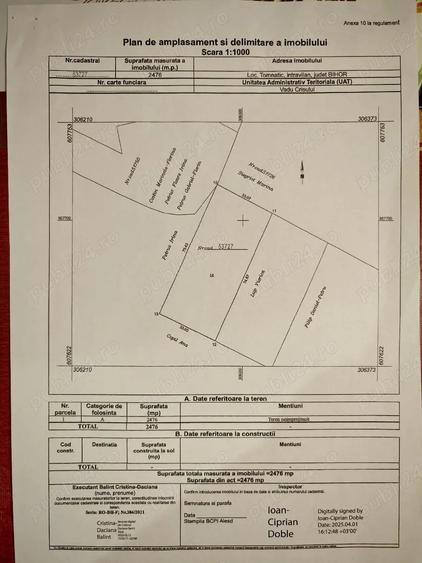 Teren de 2476 mp, în Tomnatic