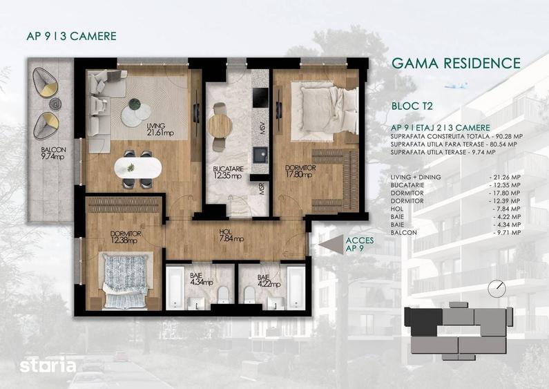 Apartament cu 3 camere, compartimentare ideala, 90.28 mp,Sos Oltenitei - 24