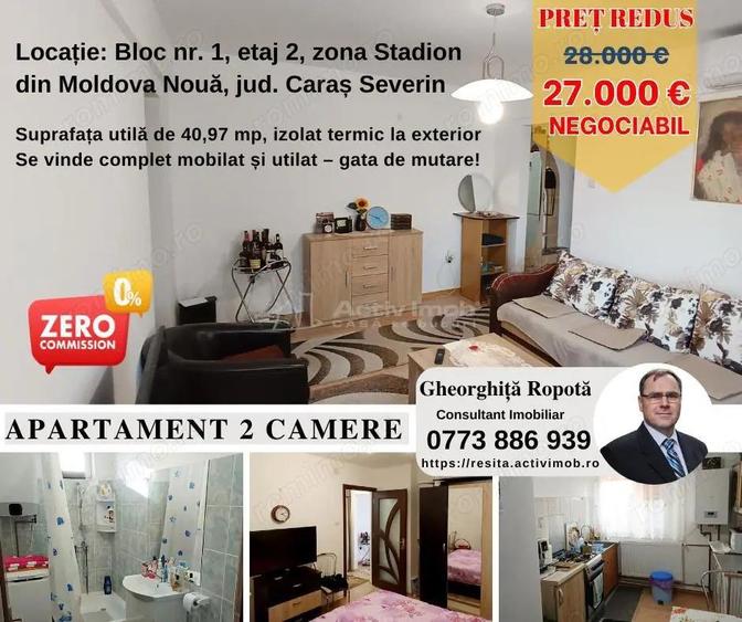 Moldova Noua, Apartament 2 cam. complet mobilat #537;i utilat gata de mutare! - 14