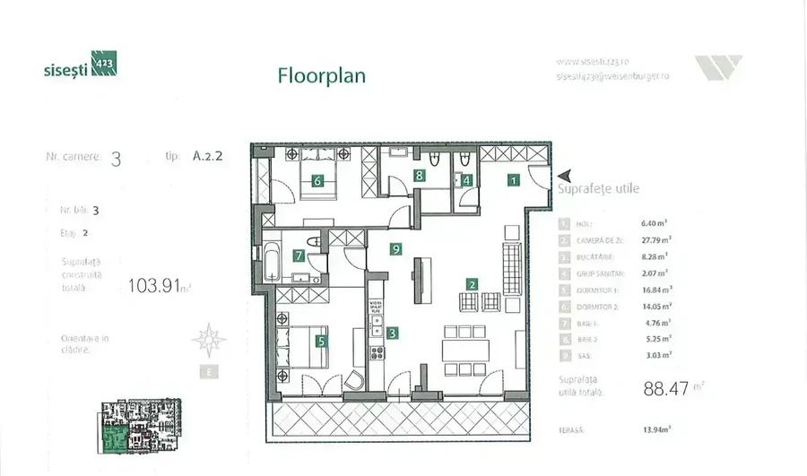 Apartament 3 camere, terasa 13,61mp, langa lac, metrou, bloc nou - 9