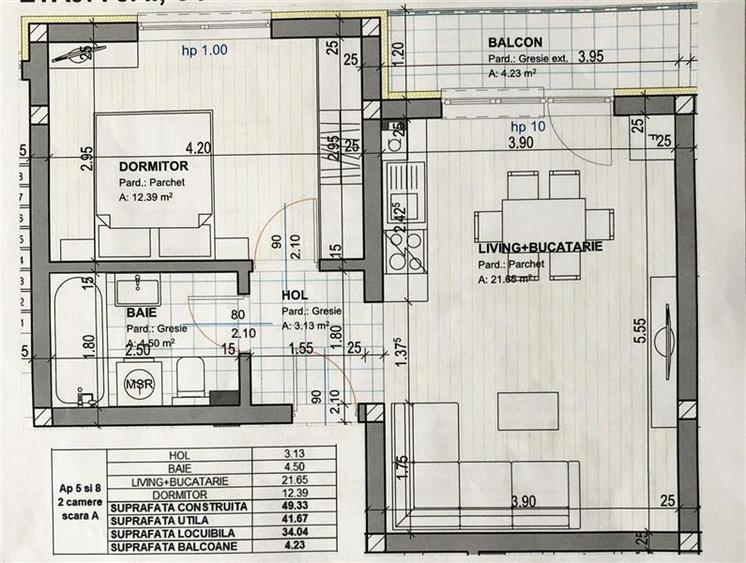 Apartament cu 2 camere decomandat, mobilat în Central