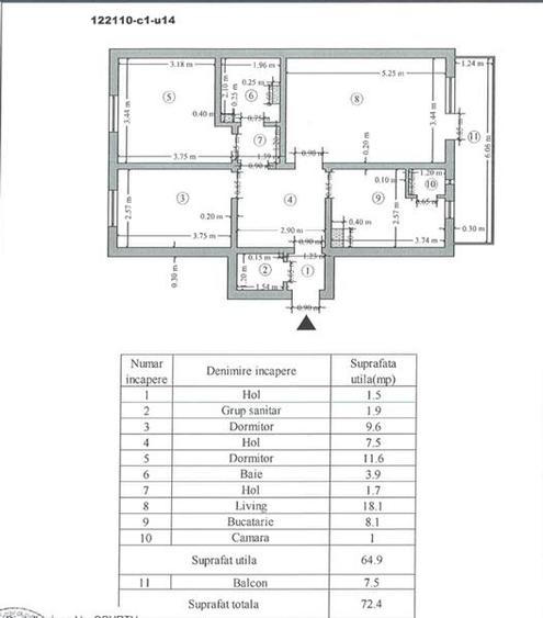 Apartament cu 3 camere, 2 bai, UMF CENTRU, decomandat, bloc din 1980 - 12