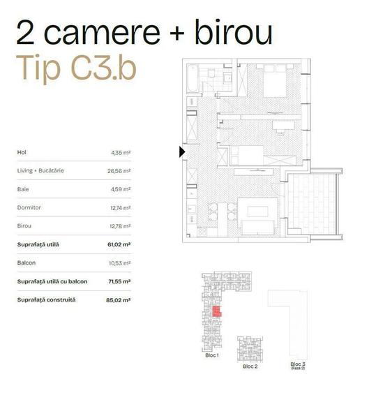 De Vanzare Apartament 2 camere + birou + terasa 21.8mp, Bdul Ghencea - 1