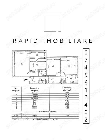 Apartament 3 Camere Decomandat Etaj 2 PS-uri 73 mp Ideal pentru Renovare - 2