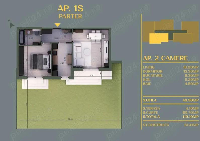 Apartament 2 camere cu Gradina privata | Balcon generos - 6