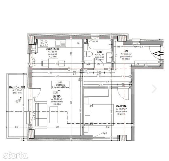 Apartament 2 camere, 52.95 mp, Sud-Vest, Central - 1