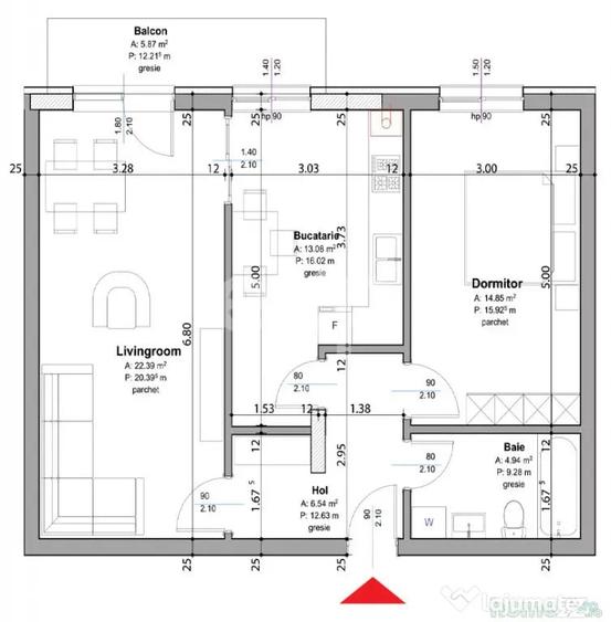 Apartament cu 2 camere decomandat în Trivale
