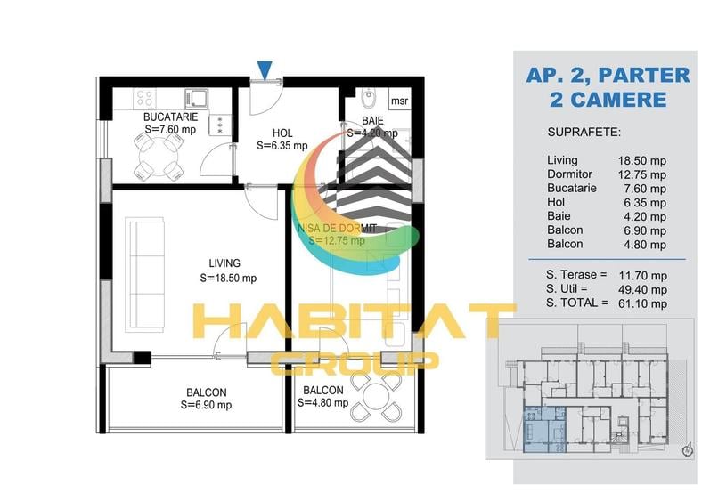 Pallady 2 camere decomandat 61 mp doar 15 min. metrou Teclu - 2