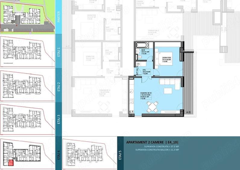 Apartament cu 2 camere decomandat în Țiglina 1