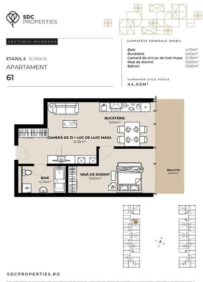 PROIECT EXCLUSIVIST! Apartament de vanzare, 44,05 mp, Complex SDC - 1