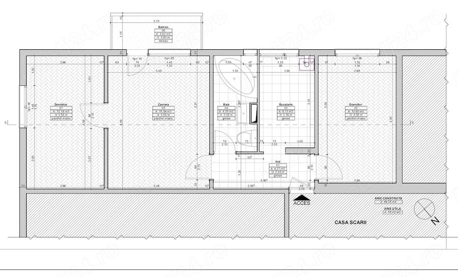 Apartament cu 3 camere semidecomandat în Astra