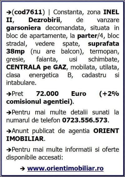 Inel 2, garsoniera de vanzare, parter, gaze, vanzari Constanta - 6