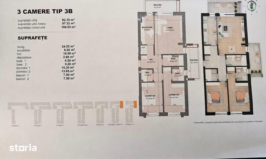 Apartament cu 3 camere în Străulești
