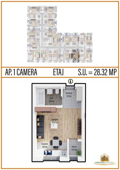 Garsoniera semidecomandata, cartier Militari Residence, comision 0% - 1