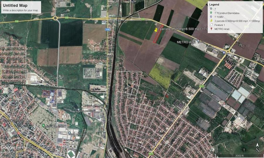 Teren intravilan 2 parcele de 8500 mp front la centura Aradului linga Metro - 7
