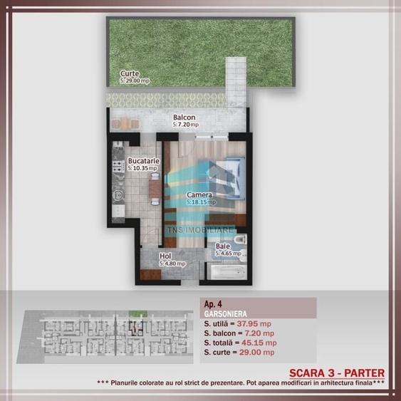 Garsoniera cu Gradina 29 Mp,Imobil P+3, Titan -Pallady,Metrou - 7