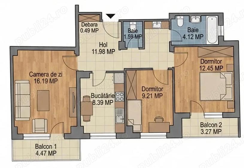 Apartament de vanzare in Campulung Muscel,central,3 camere , 64,43mp,etj.2 - 1