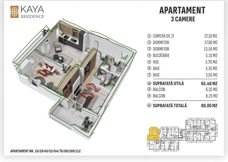Apartament 3 camere  Kaya Residence  Etaj 10/11 - 1