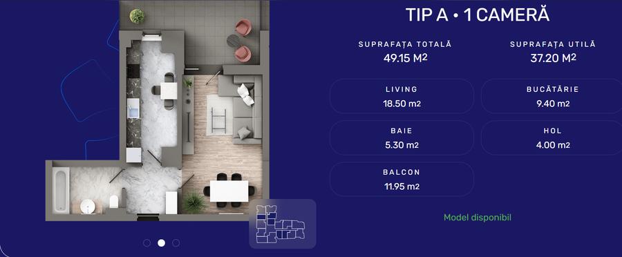 Apartament 1 Cam, 49.15mp - 1