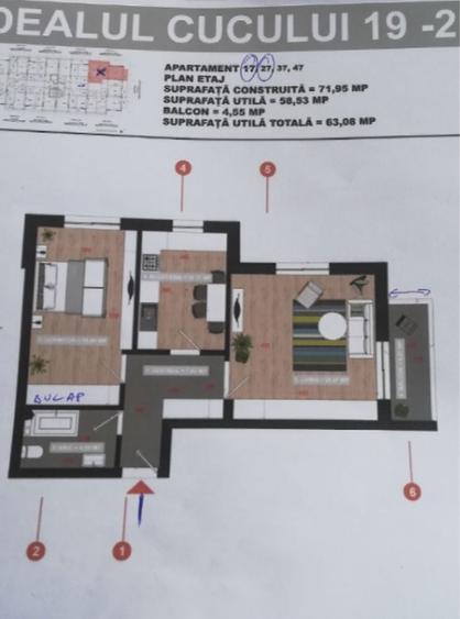 De inchiriat apartament 2 camere 63 mp Drumul Dealul Cucului - 1