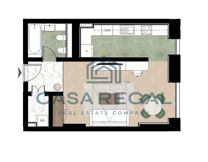 Apartament cu 1 camera, 40.82mp utili, etajul 2 - 1