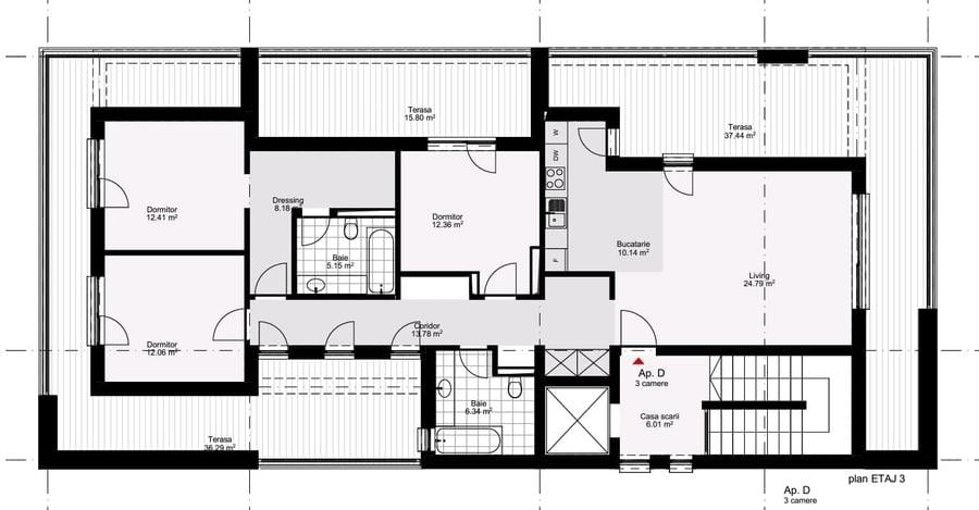 Penthouse cu 3 camere decomandat în Splaiul Unirii