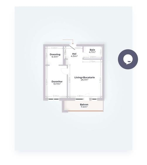 Apartament cu 2 camere semidecomandat în Pipera
