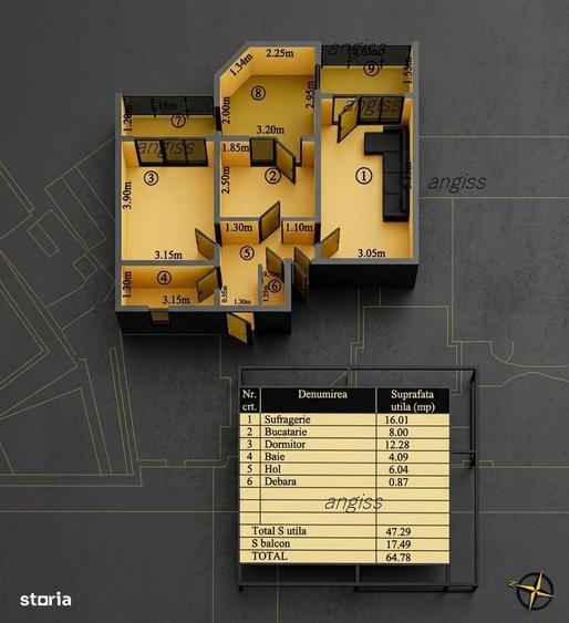 Apartament cu 2 camere decomandat în E3