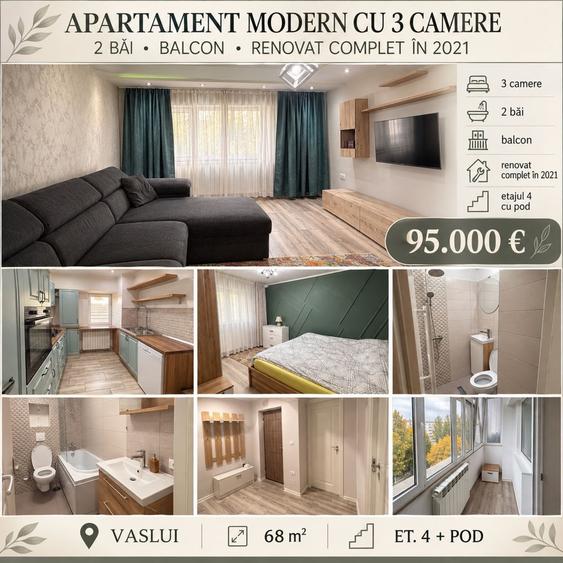 Apartament cu 3 camere decomandat în Spital