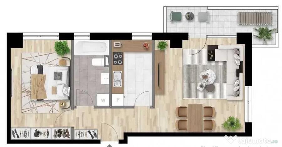 Apartament de 2 camere, decomandat, 53mp, balcon 6mp, Intre - 2